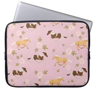 Vintage Blommigt Horse Mönster Laptop Fodral