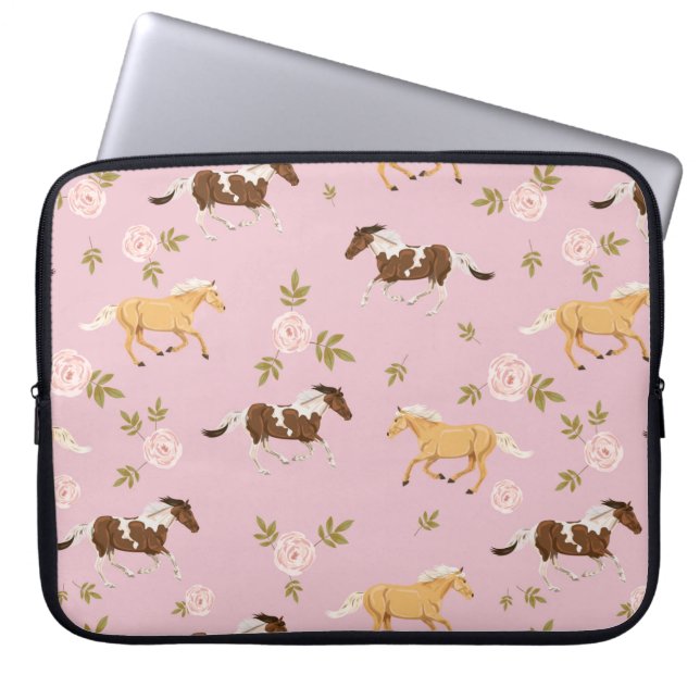 Vintage Blommigt Horse Mönster Laptop Fodral (Framsidan)