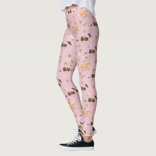 Vintage Blommigt Horse Mönster Leggings