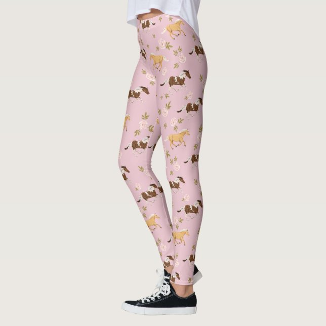 Vintage Blommigt Horse Mönster Leggings (Vänster)