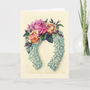 Vintage Blommigt Horseshoe Kort