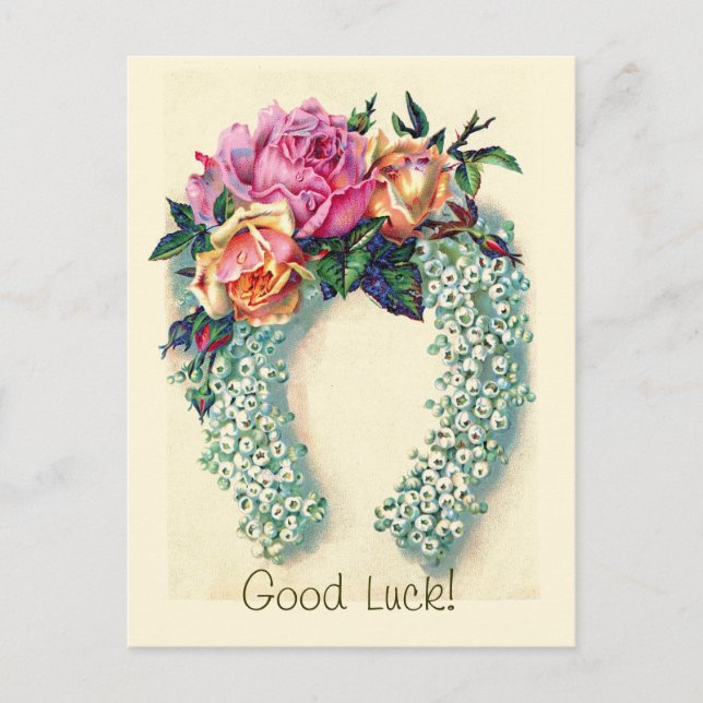 Vintage Blommigt Horseshoe - vykort (Framsida)