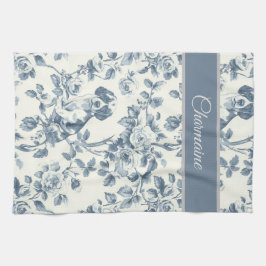 Vintage Blommigt Hund Mönster med eget namn Kökshandduk