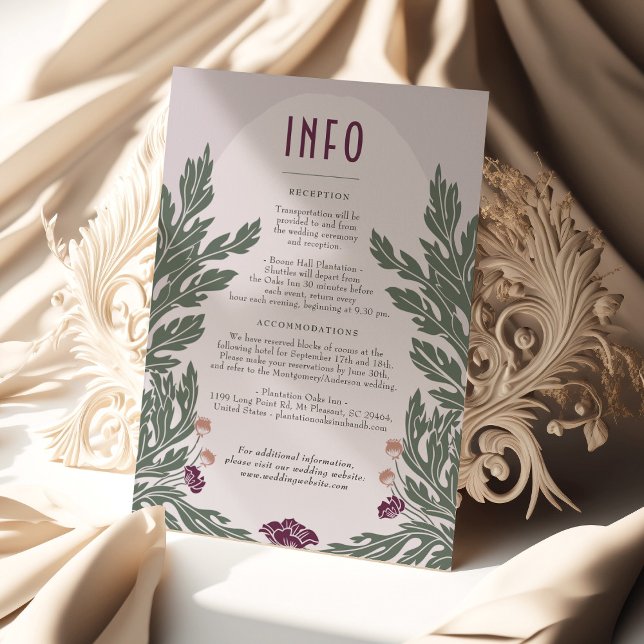 Vintage Blommigt Info Card Lavender Olive Inbjudningar (Skapare uppladdad)