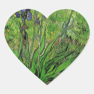 Vintage blommigt, Iris av Vincent van Gogh Hjärtformat Klistermärke
