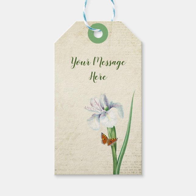 Vintage Blommigt Iris - Natur inspirerad Presentetikett (Framsidan)