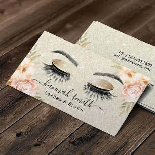 Vintage Blommigt Ivory Glitter Lash & Brows Salon Visitkort