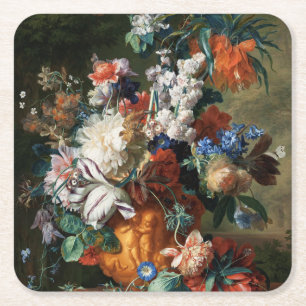 Vintage Blommigt Jan van Huysum Bouquet of Flowers Underlägg Papper Kvadrat