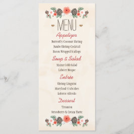 Vintage Blommigt jul Gräs Cone Bröllop Menu Meny