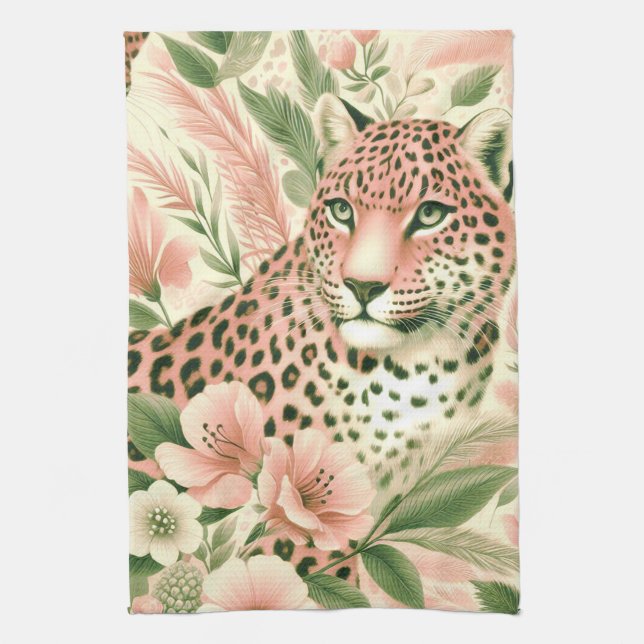 Vintage Blommigt Jungle Leopard Kökshandduk (Vertikal)