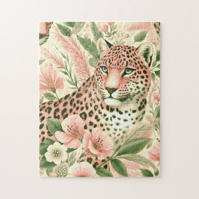 Vintage Blommigt Jungle Leopard Pussel (Vertikal)