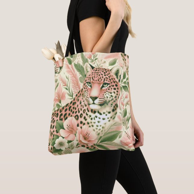 Vintage Blommigt Jungle Leopard Tygkasse (Närbild)