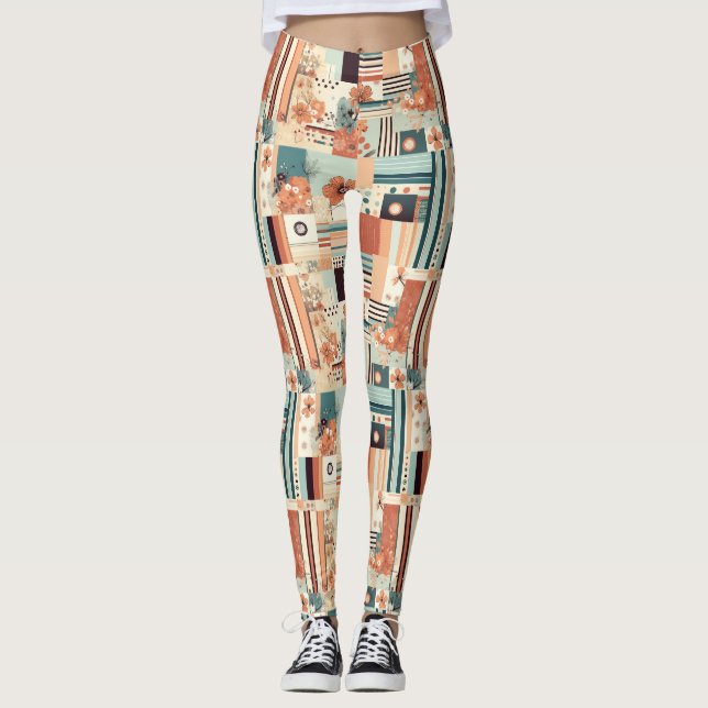 Vintage Blommigt & Kamera Mönster (4) Leggings (Framsida)