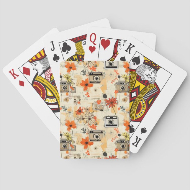 Vintage Blommigt & Kamera Mönster (5) Casinokort (Baksidan)