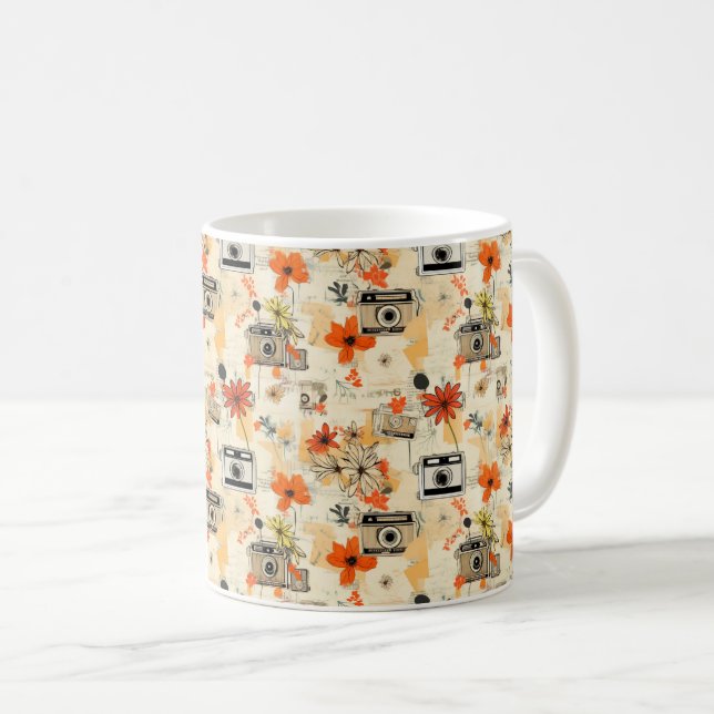 Vintage Blommigt & Kamera Mönster (5) Kaffemugg (Framsida höger)