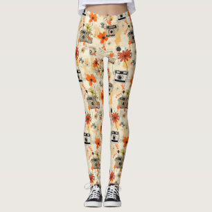 Vintage Blommigt & Kamera Mönster (5) Leggings