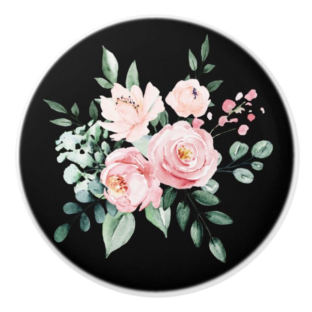 Vintage Blommigt keramisk knopp (Framsidan)