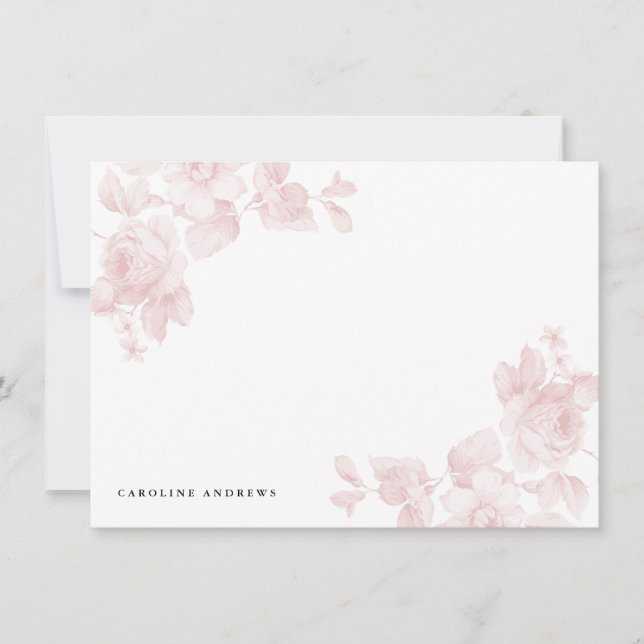 Vintage Blommigt Klassisk  Rosa Anteckningskort (Framsida)