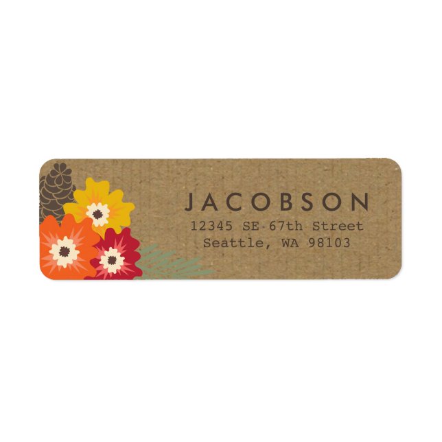 Vintage Blommigt Kraft-Adressetiketter Returadress Etikett (Framsidan)
