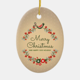 Vintage Blommigt krandjul Julgransprydnad Keramik