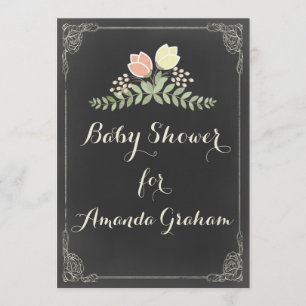 Vintage Blommigt Laurels Chalkboard Baby Shower Inbjudningar