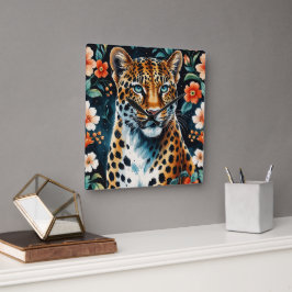 Vintage blommigt leopard fyrkantig klocka