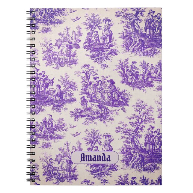 Vintage blommigt lila toile de jouy monogram anteckningsbok (Framsidan)