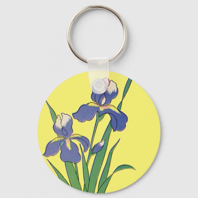 Vintage Blommigt, Lila Vår Garden Iris Flowers Nyckelring (Framsida)
