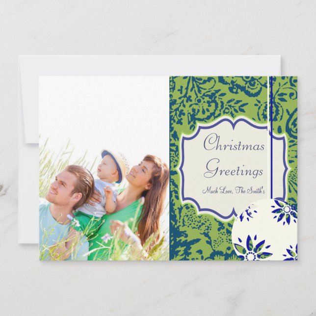 Vintage Blommigt Lime Grönt julkort (Framsida)