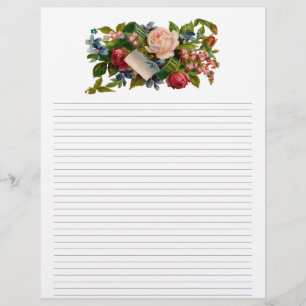 Vintage Blommigt Linje Letterhead Stationery