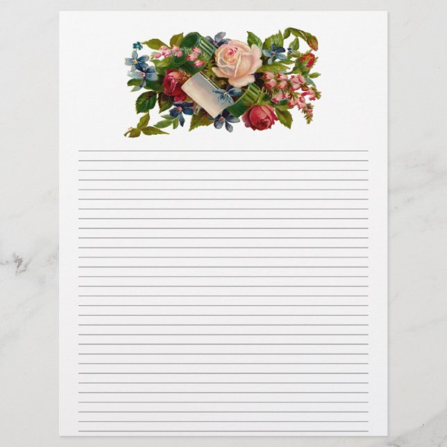 Vintage Blommigt Linje Letterhead Stationery (Framsida)