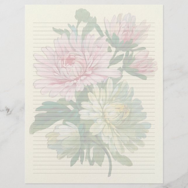 Vintage Blommigt Linje Letterhead Stationery (Framsida)