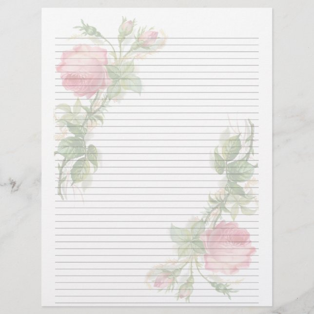Vintage Blommigt Linje Letterhead Stationery (Framsida)