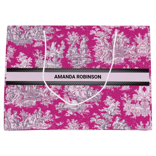 Vintage blommigt magenta rosa toile de jouy monogr (Framsidan)