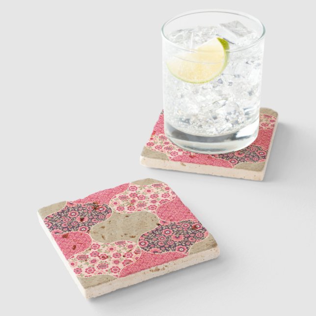 Vintage Blommigt Marockos Rosa vid Mönster Stenunderlägg (Sidan)