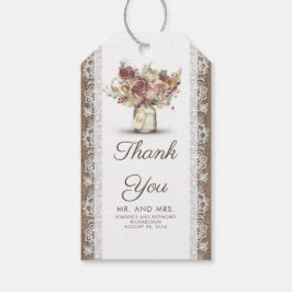 Vintage Blommigt Mason Burk och Rustic Burlap Snör Presentetikett