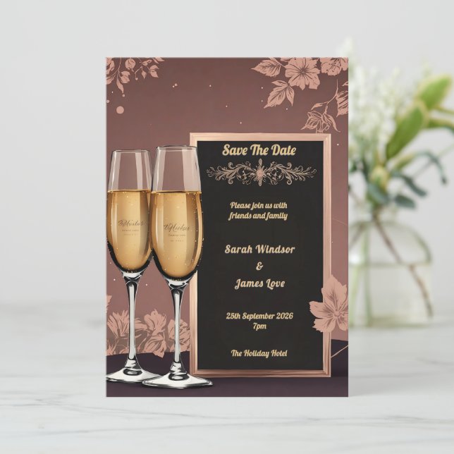 Vintage Blommigt med Champagne Toast Inbjudningar (Stående Fram)