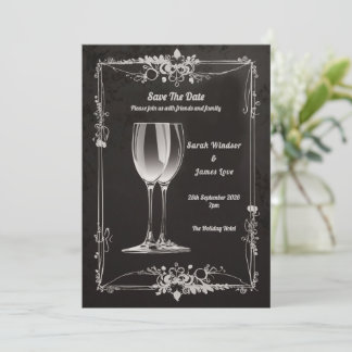 Vintage Blommigt med Silver Champagne Toast Inbjudningar