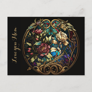 Vintage Blommigt Metall Art Mors dag Vykort