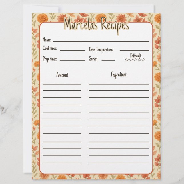 Vintage Blommigt Mexikanska mottagarsidor för Bind (Framsida)