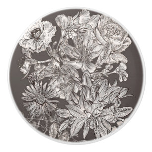 Vintage Blommigt Modern Grått Botaniskt Chic Rusti Knopp
