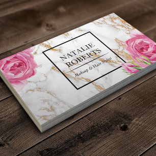 Vintage Blommigt Modern Guld Marble Makeup Artist Visitkort