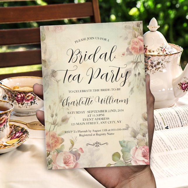Vintage Blommigt Möhippa Tea Party Shower Inbjudningar (Vintage Floral Bridal Tea Party Shower Invitation
)