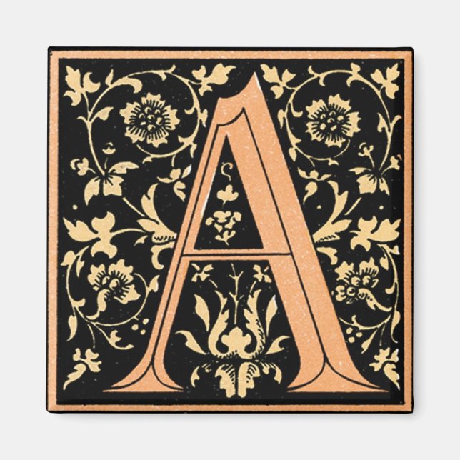 Vintage Blommigt Monogram "A" - Magnet (Framsidan)