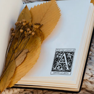 Vintage Blommigt Monogram Brev A från Bibliotek Stämpel