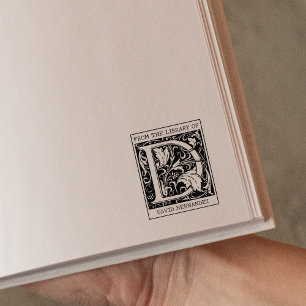Vintage Blommigt Monogram Brev D från Bibliotek Stämpel