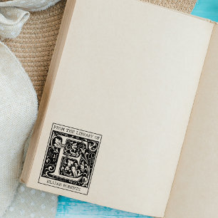 Vintage Blommigt Monogram Brev E från Bibliotek Stämpel