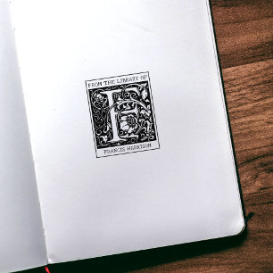 Vintage Blommigt Monogram Brev F från Bibliotek Stämpel