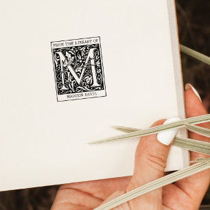 Vintage Blommigt Monogram Brev M från Bibliotek Stämpel