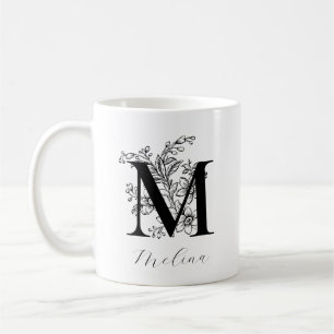 Vintage Blommigt Monogram Brev M Namn Kaffemugg